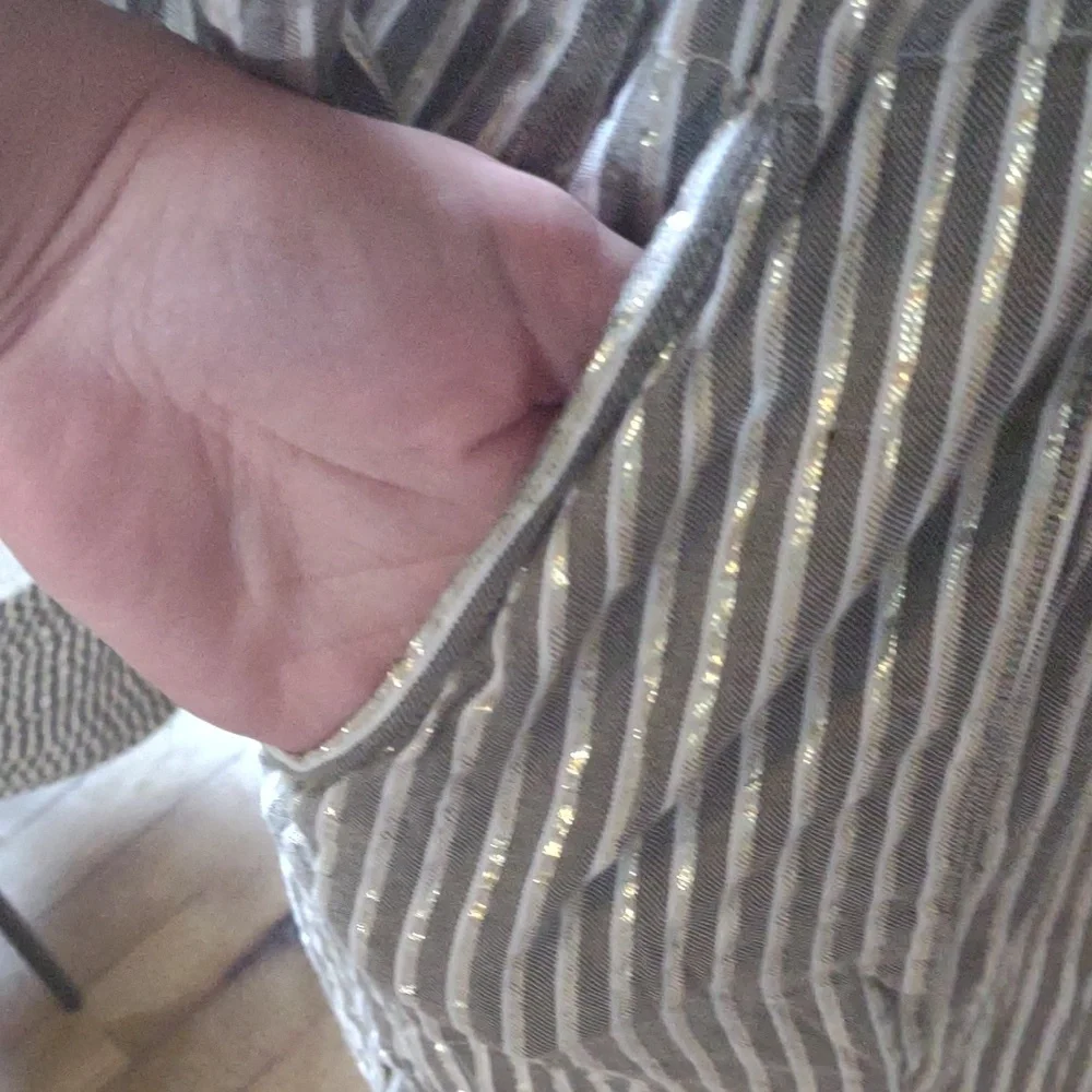 Size LG long sleeve adjustble cuff metallic button down midi dress grey/gold/sil - Picture 5 of 11